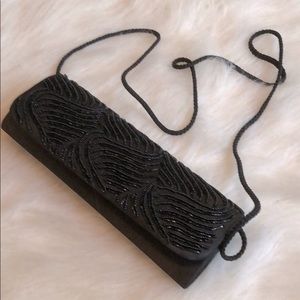 La Regale beaded black satin clutch bag